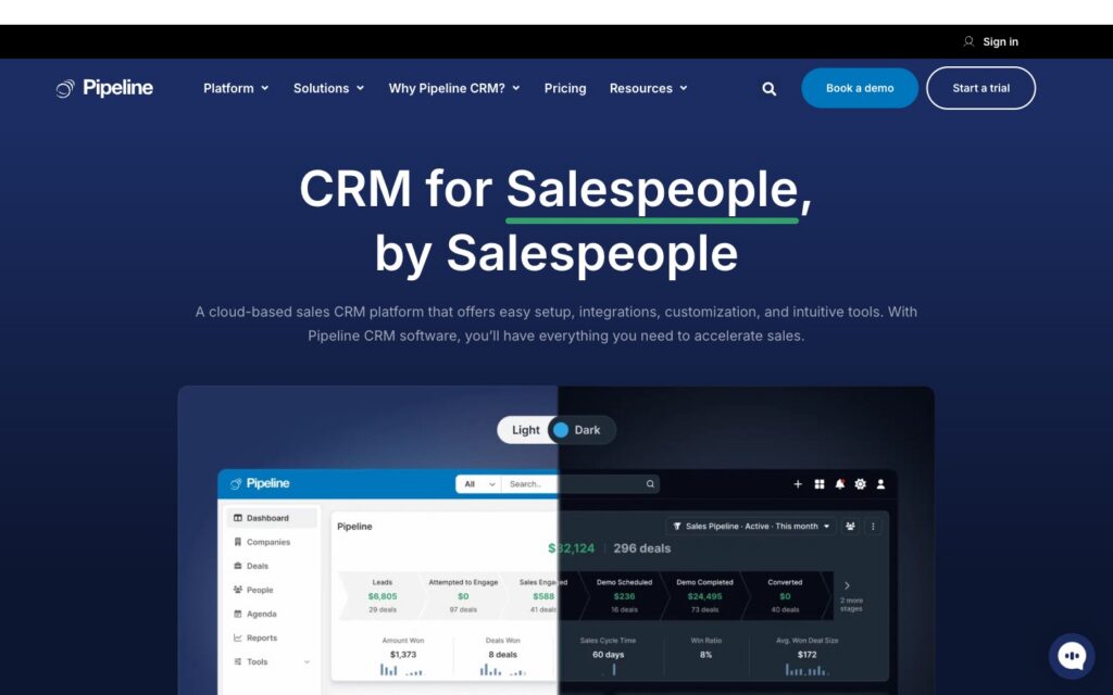 Pipeline CRM homepage April 2026 sales CRM for salespeople