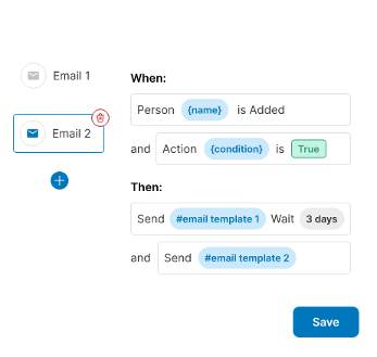 Example of an automated email workflow in Pipeline CRM, showing how sales teams can schedule follow-ups and nurture leads effectively.