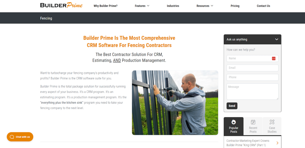 BuilderPrime: Best CRM for Large-Scale Fencing Contractors