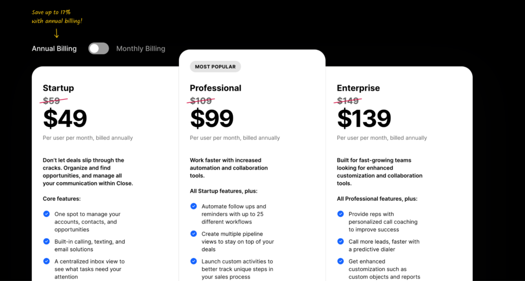 Close CRM Pricing Plans