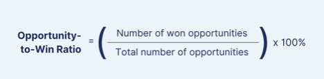 Formula for calculating opportunity-to-win ratio: number of won opportunities divided by total number of opportunities, multiplied by 100%.