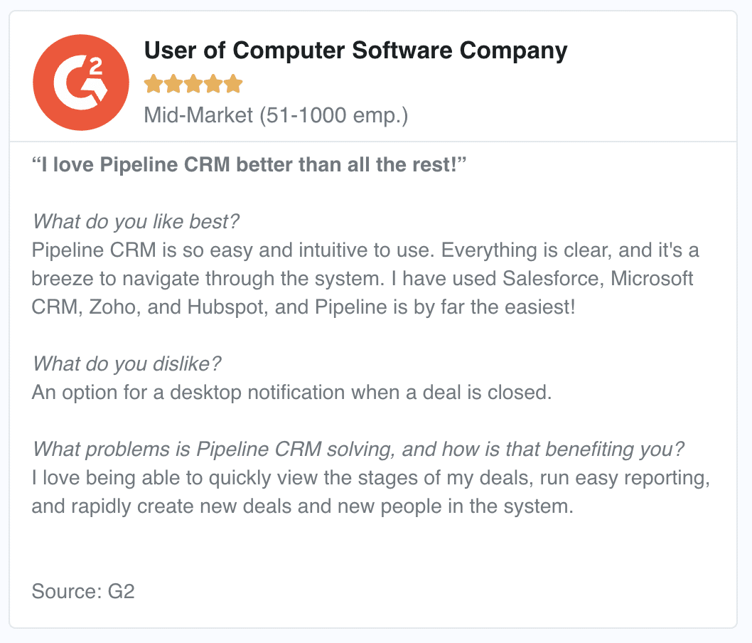Pipeline CRM G2 Review 2