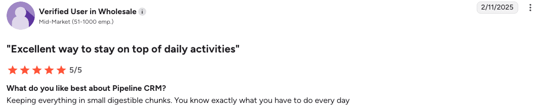 Pipeline CRM G2 review for insurance broker CRM