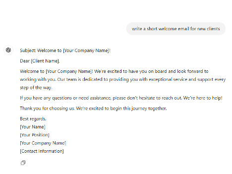 A short and friendly welcome email template tailored for new clients to create a positive onboarding experience.