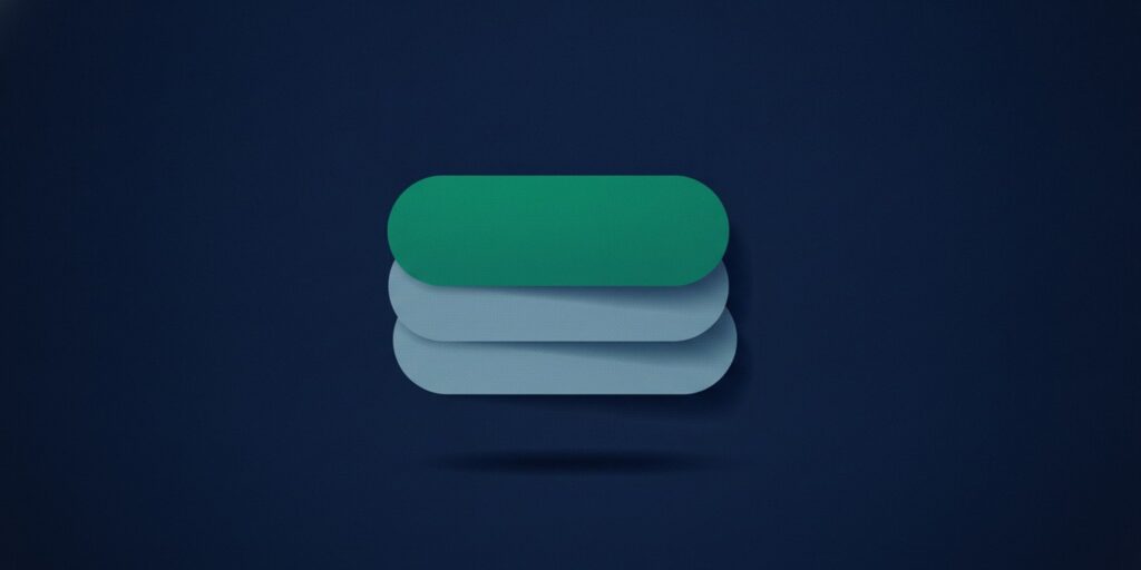Editorial illustration of three matte sheets stacked like proposals with the top one emerald, for the Pipeline CRM guide to CRMs for consulting firms
