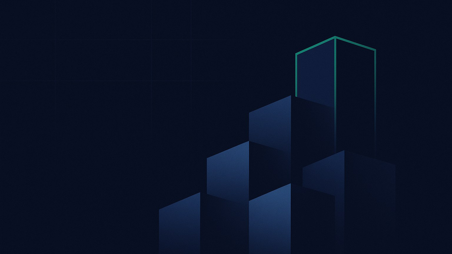 Editorial illustration for the Pipeline CRM best CRM for construction guide: an abstract skyline of architectural tower forms in dark navy, with one tallest tower outlined in emerald green standing distinct against the cinematic negative space.
