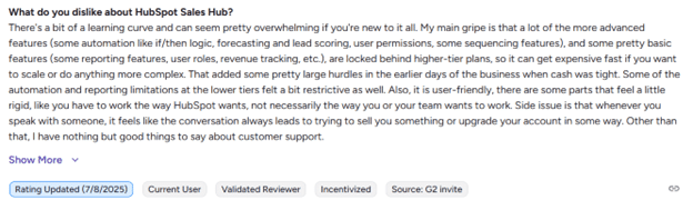 HubSpot user sharing frustration about the onboarding experience
