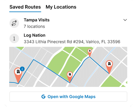Saved customer visit routes with Google Maps integration in Pipeline CRM
