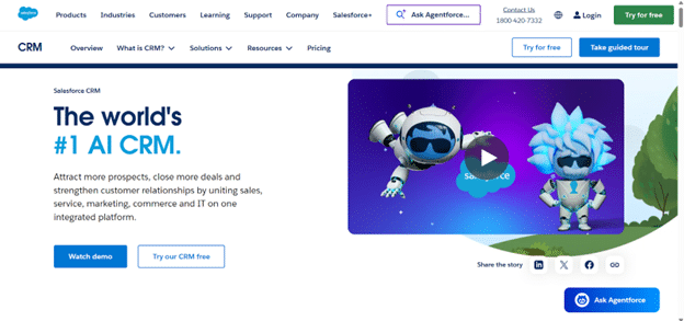Salesforce CRM interface promoting its AI-powered capabilities